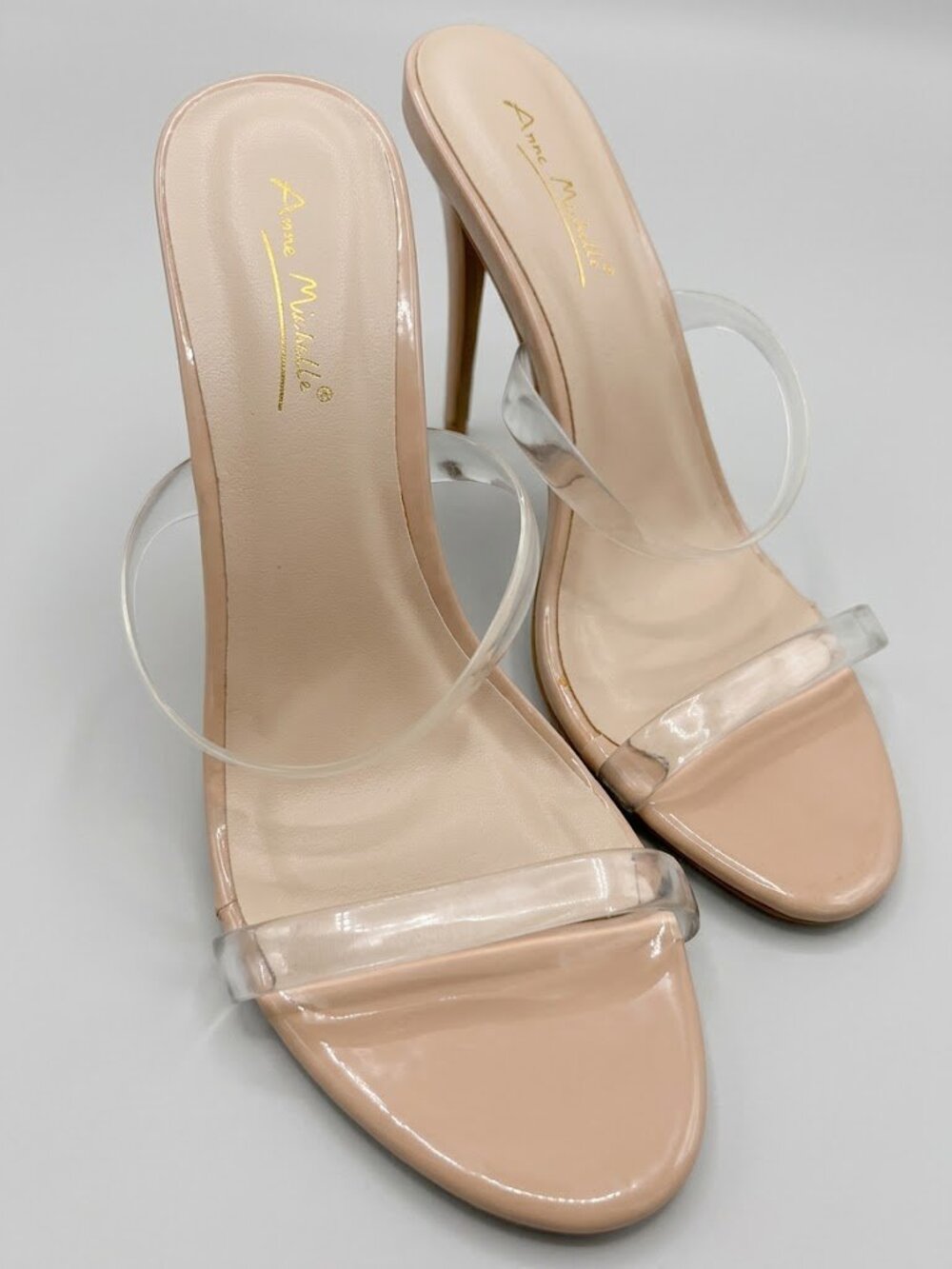 Nude Blush with Clear Straps Stiletto Heels by Anne Michelle